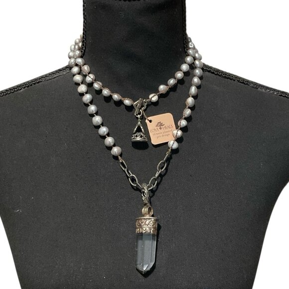 Love Heals Jewelry - Love Heals Pearl Charm Statement Necklace With Crystal Pendant